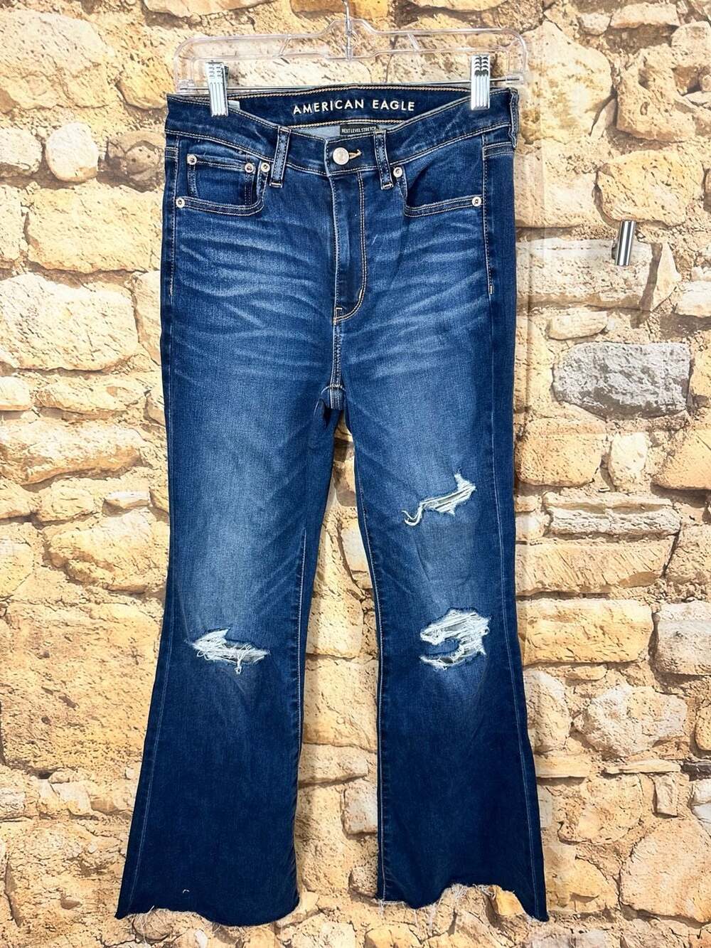 American Eagle Outfitters AE Flare Jeans Size 6 Distressed Dark Wash